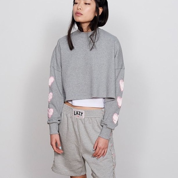 Lazy Oaf Tops - RARE Lazy Oaf crop sweatshirt OS puffy hearts!